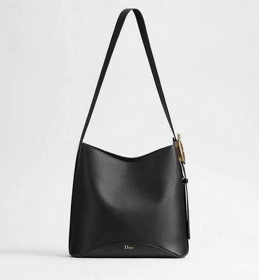 Medium Dior Médaillon Bucket Bag Black Grained Calfskin