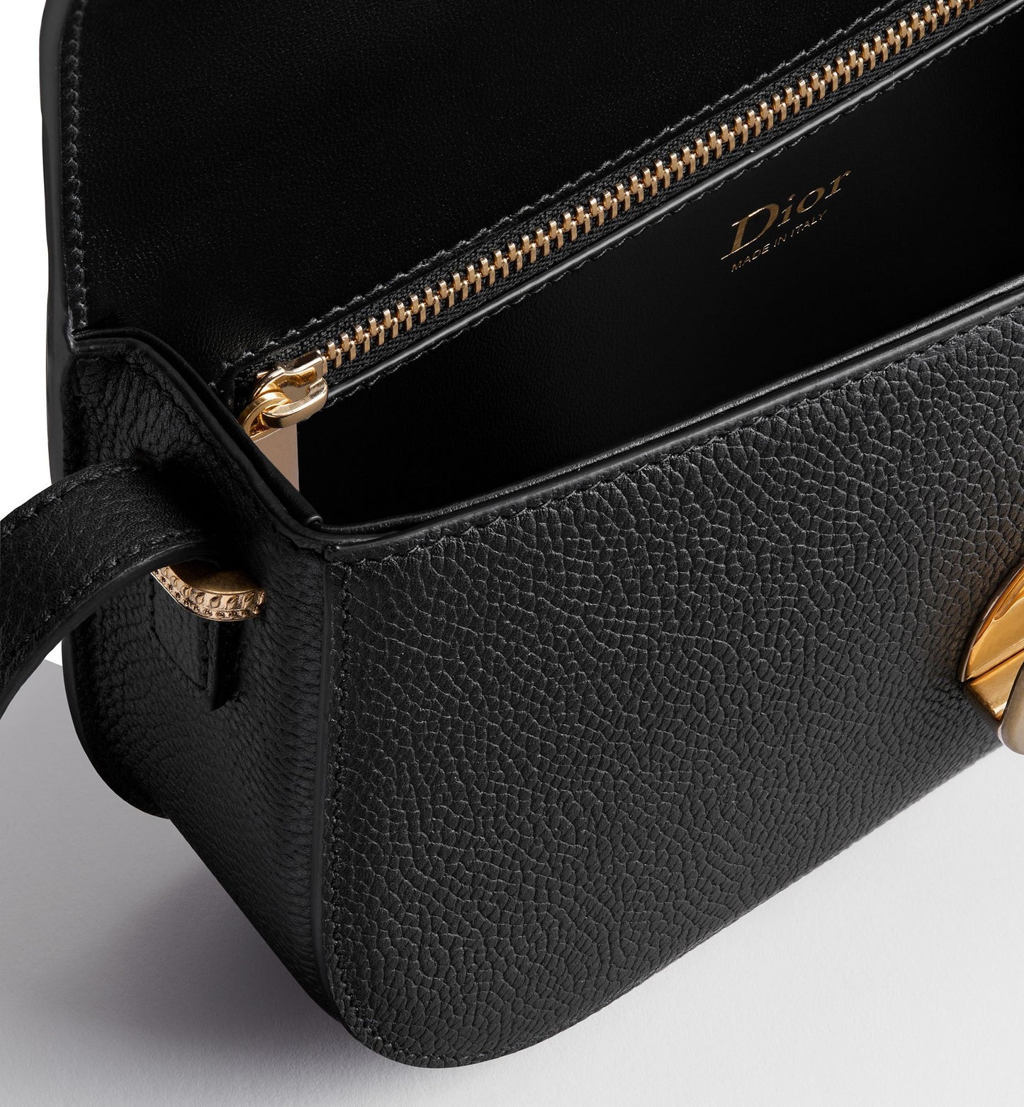 Small Dior Médaillon Flap Bag Black Grained Calfskin