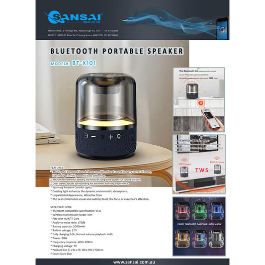 Sansai 14.5cm Wireless Bluetooth Speaker 20W RGB (Colorful)