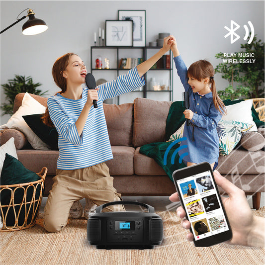 Laser Bluetooth Portable CD/MP3 Boombox with FM Radio Player