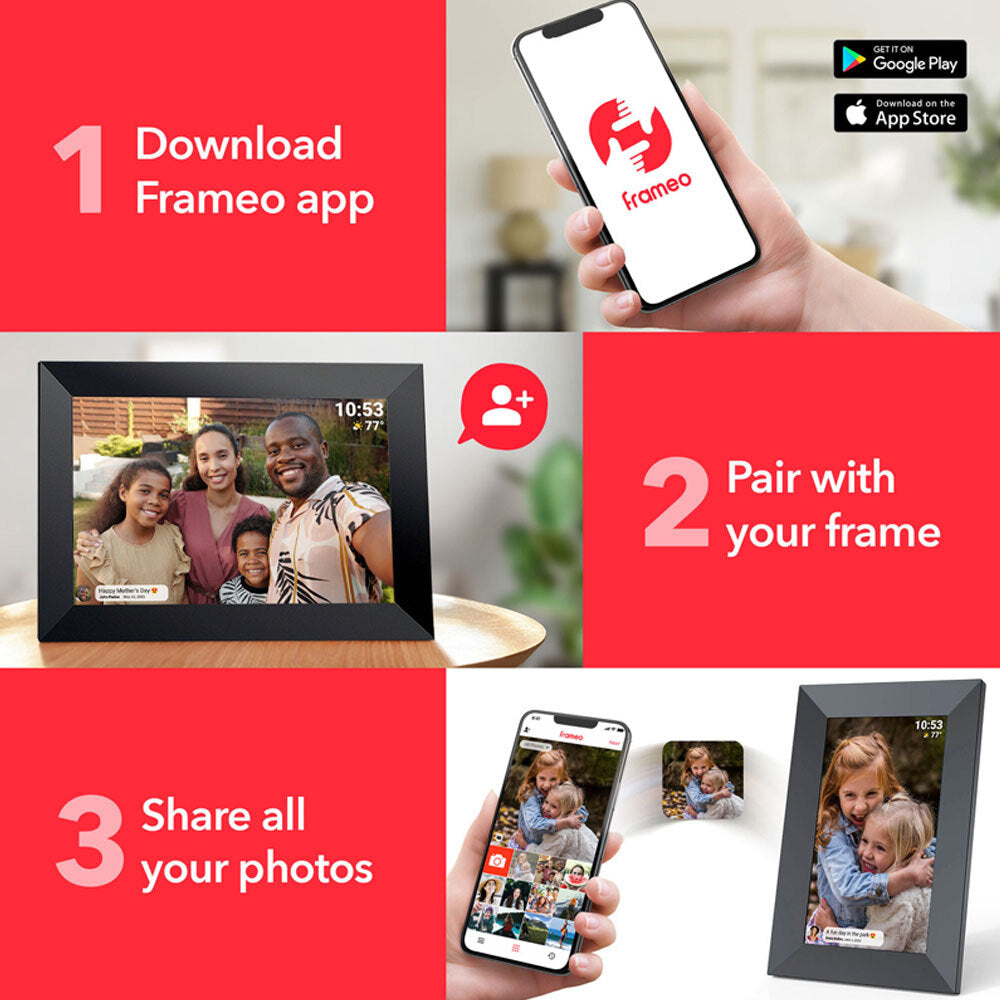 FireFly Frameo 10.1'' Wi-Fi Digital Photo Frame 32GB Storage (Black)