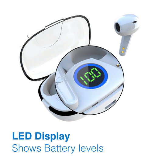 Laser TWS Earbuds with LED Display (White)