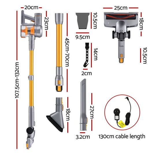 Devanti 300W Stick Vacuum Cleaner Cordless Self-Standing (Golden)