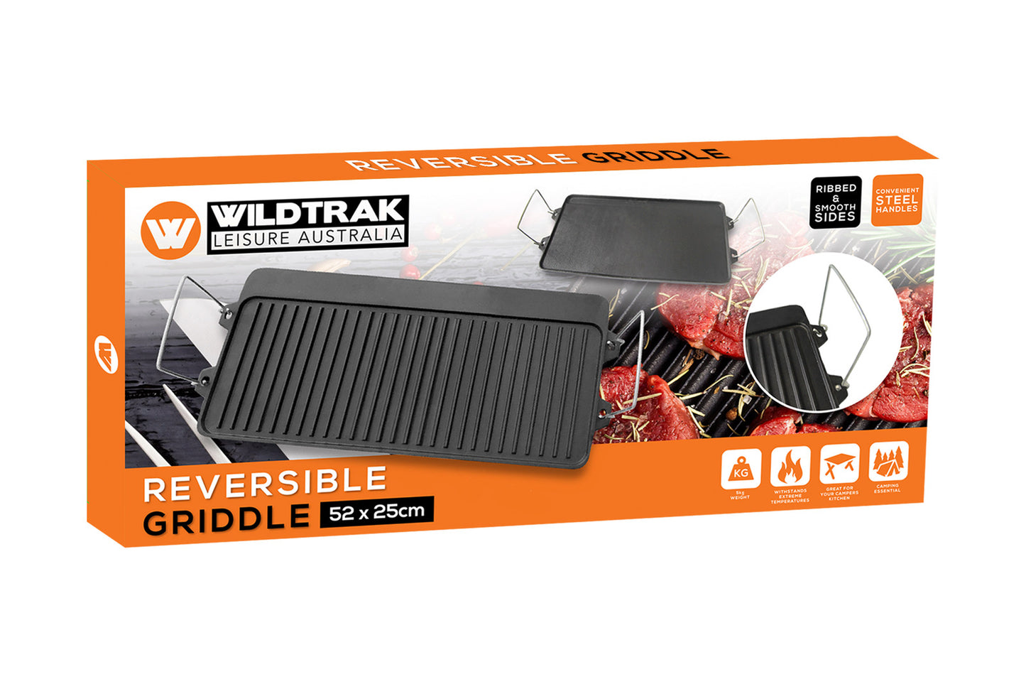 Wildtrak 52cm Reversible Cast Iron BBQ Griddle (Black)