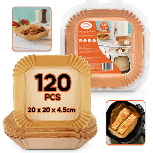AUSPURE Air Fryer Paper Liners, Square 20x20x4.5cm, 120 Pieces, Non-Stick