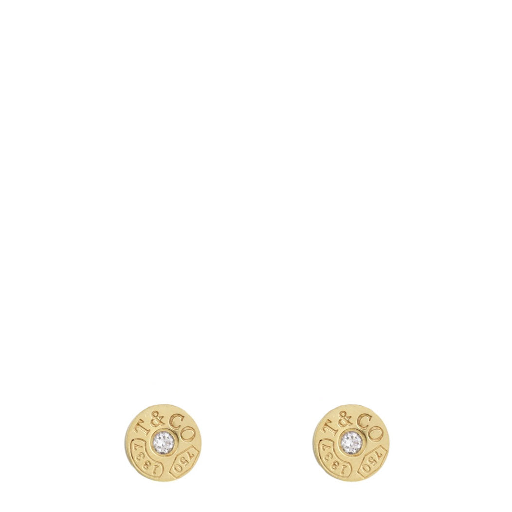 Tiffany & Co 1837 Circle Diamond 18k Yellow Gold Stud Earrings