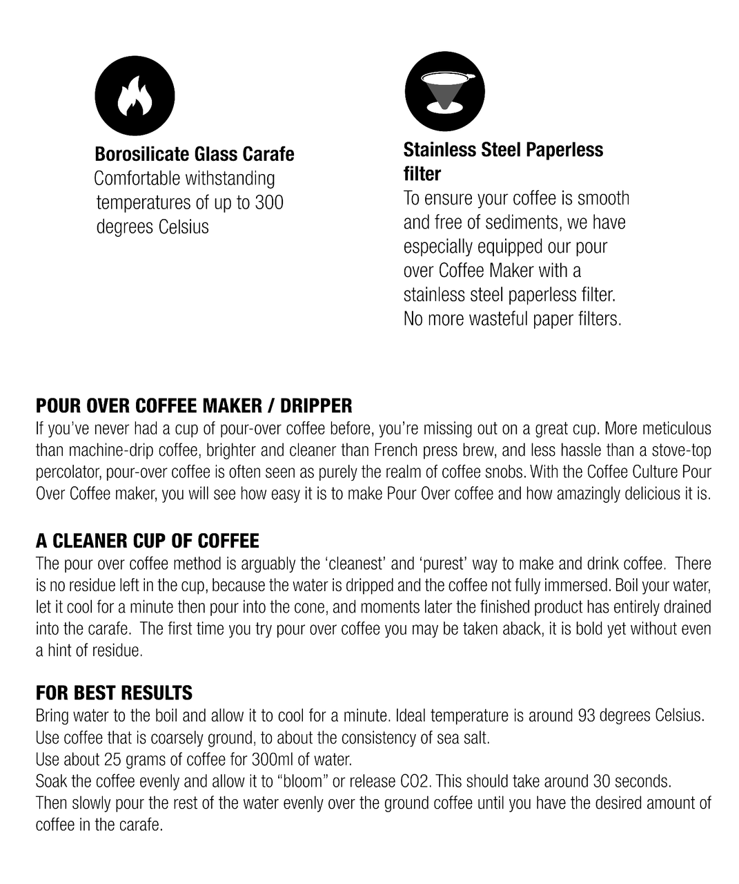 Coffee Culture 200ml Pour Over Coffee Maker Glass Jug Dripper with Filter