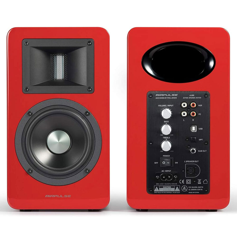 Airpulse A100 Wireless Active Bookshelf Speakers (Red)