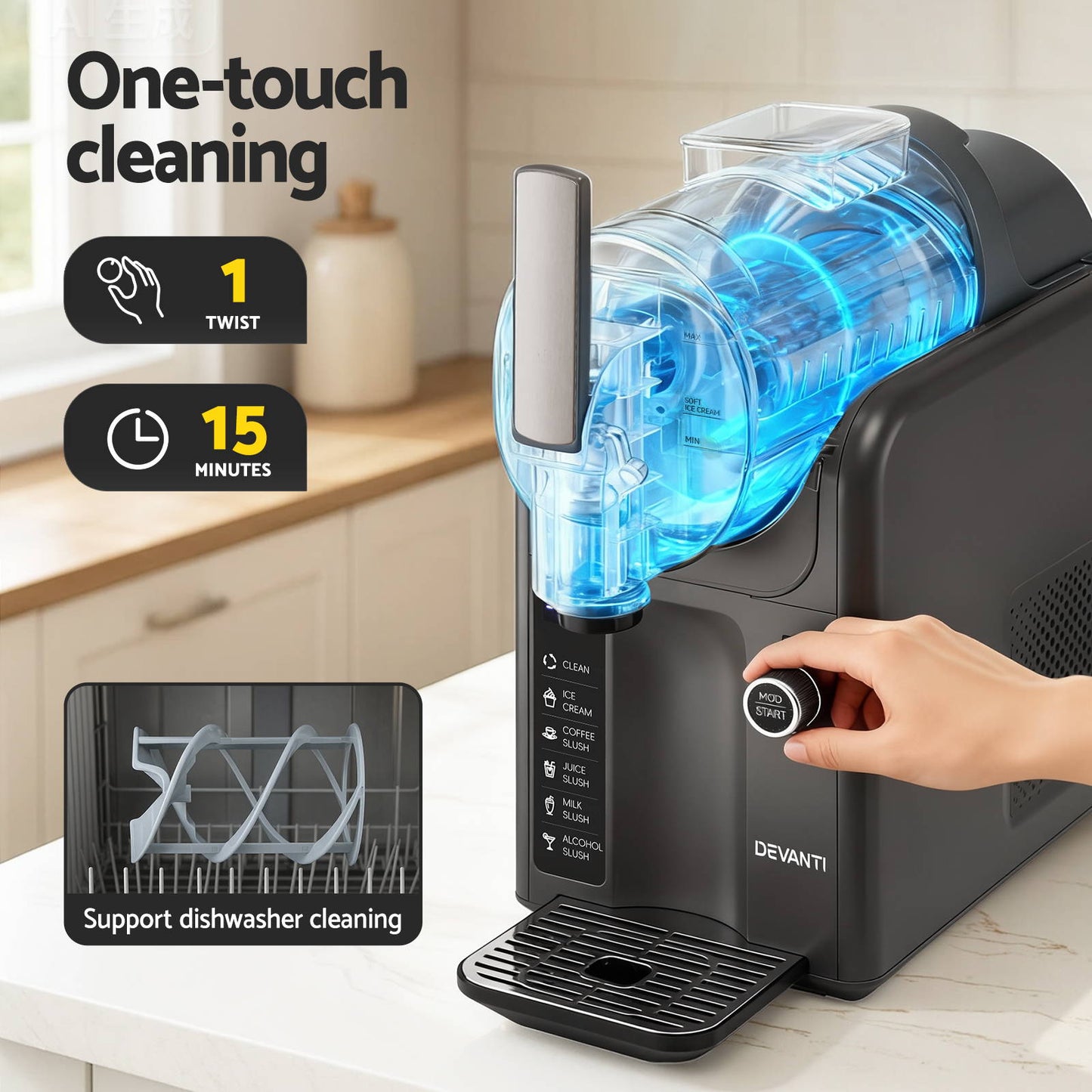 Devanti Slushie Machine Ice Cream Maker 2L (Grey)