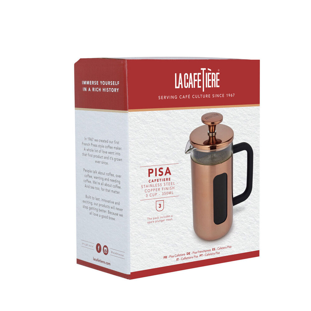 La Cafetiere Pisa 3-Cup 350ml Stainless Steel Glass French Press (Copper)