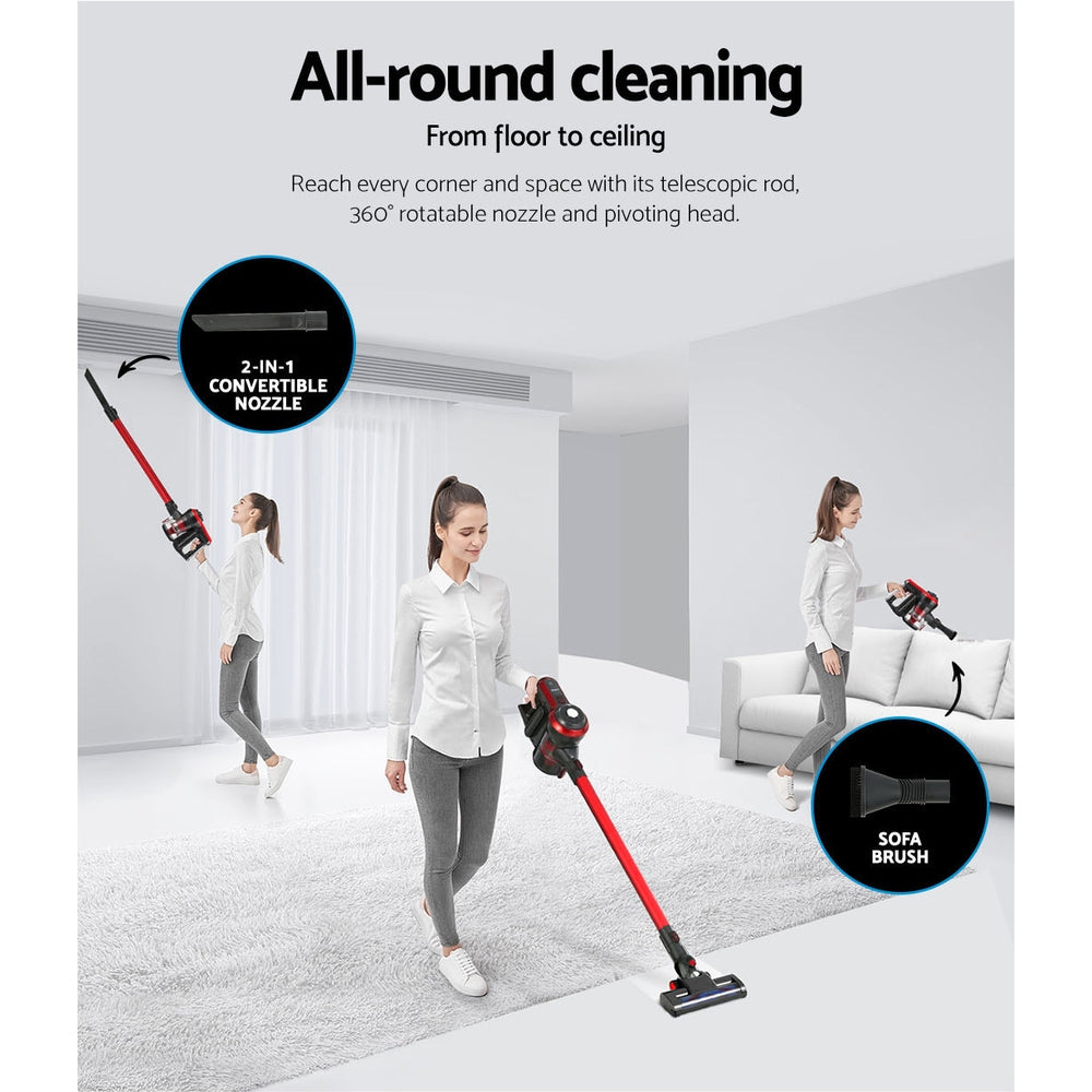 Devanti Stick Vacuum Cleaner Brushless Cordless 250W (Red)