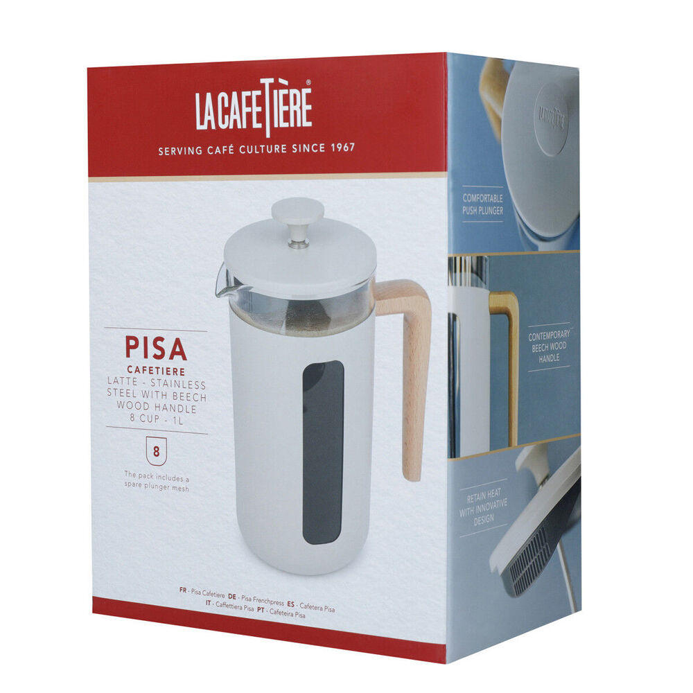 La Cafetiere Pisa 8-Cup 1L Stainless Steel/Glass Coffee French Press (Latte)