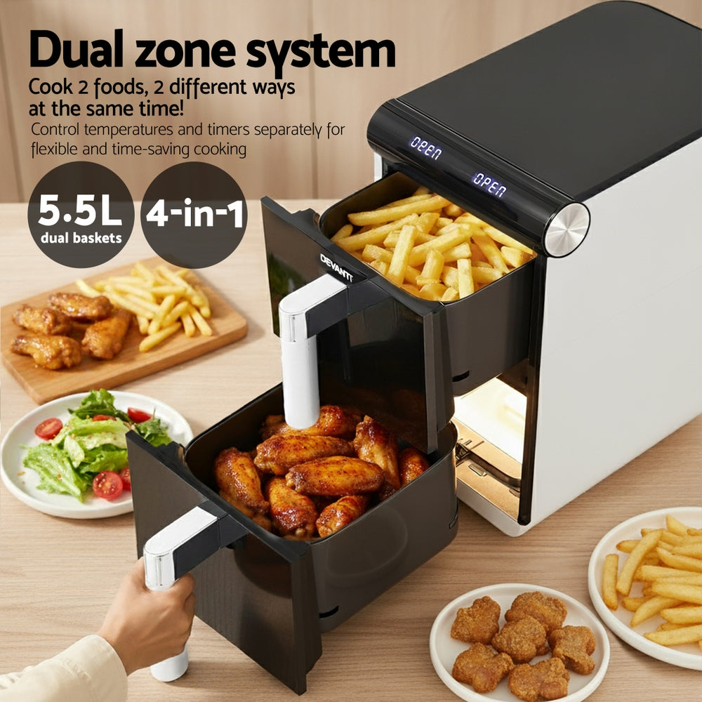 Devanti Air Fryer Oven 11L Dual Zone Fryers (White)
