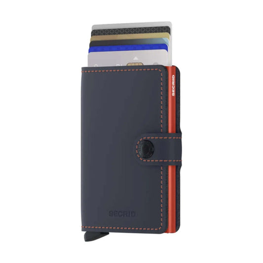 Secrid Miniwallet Compact RFID Aluminium Leather Card Wallet Night Blue/Orange