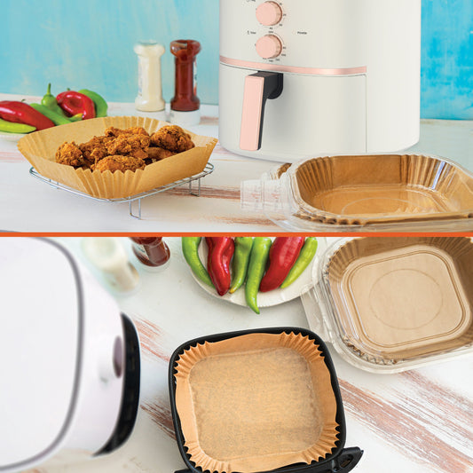 AUSPURE Air Fryer Paper Liners, Square 23x23x4.5cm, 120 Pieces, Non-Stick