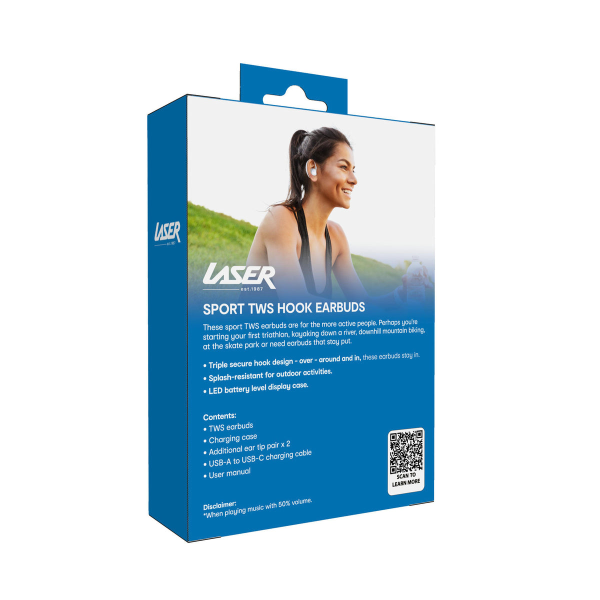 Laser Sport TWS Hook Earbuds with LED Display (White)