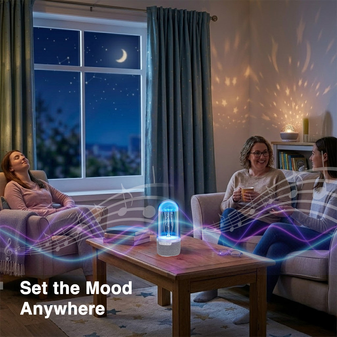 Laser Jellyfish Bluetooth Speaker with Night Light (Silver)
