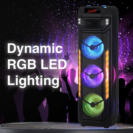 Laser Wireless Tower Speaker – 40W with LED Lights (Black)