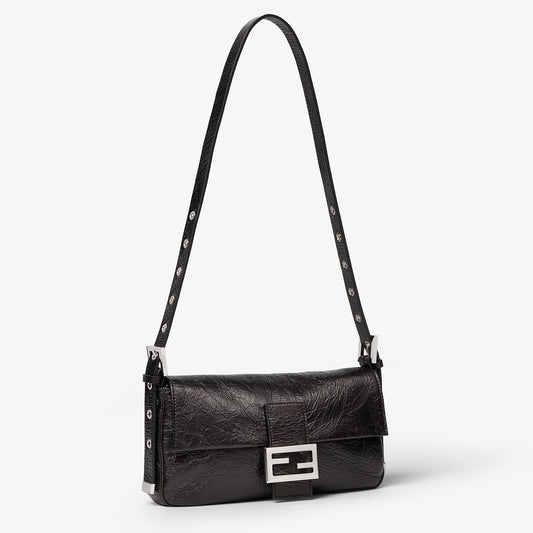 Baguette 26424 Crackled Black Leather Bag