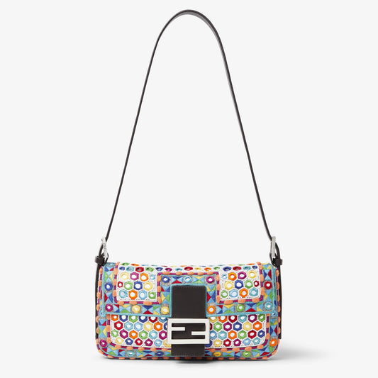 Fendi Baguette 26424 Multicolour Re-Edition Bag with Embroidery and Mirrors - shoulder strap view