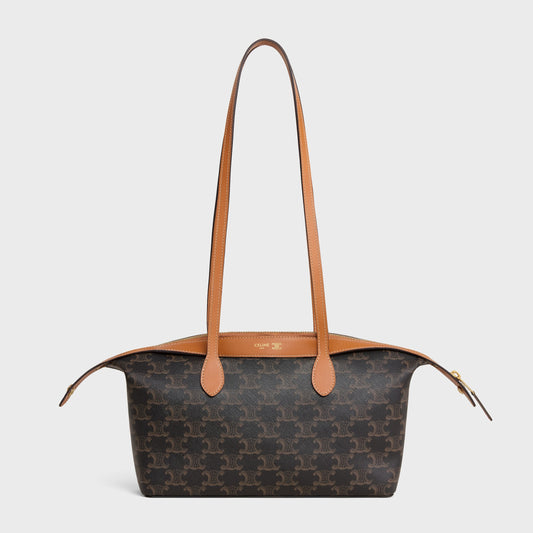 Small Duffle Bag in Triomphe Canvas and Natural Calfskin