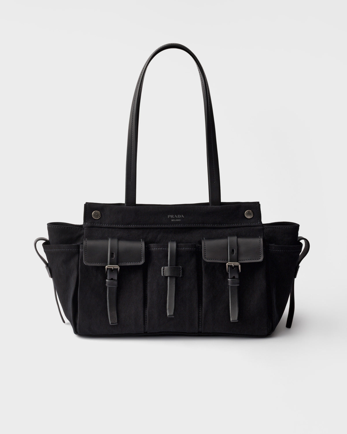 Prada Route large canvas and leather tote bag