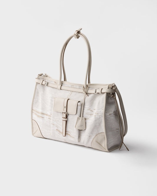 Prada Bonnie extra-large printed linen and leather tote bag