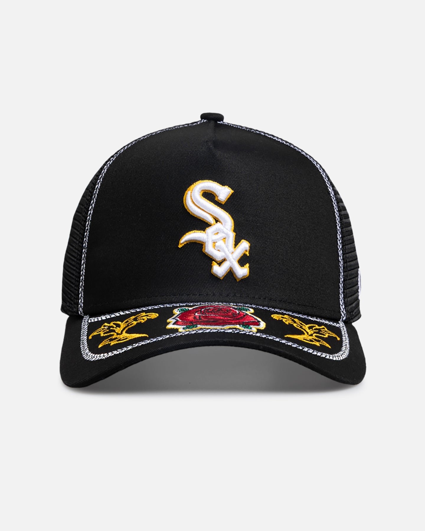 New Era Chicago White Sox 'Rose Visor' 9FORTY A-Frame Trucker Snapback Black/Rose