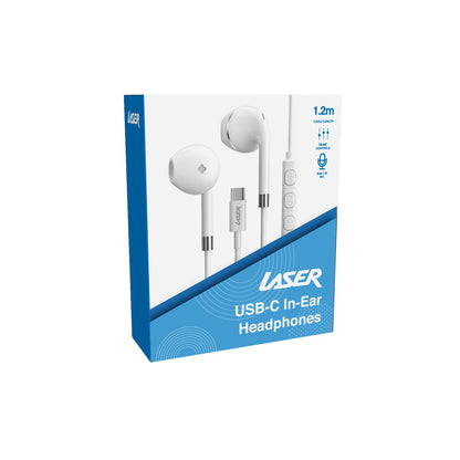 Laser USB-C Earphones with Built-In Microphone (White)