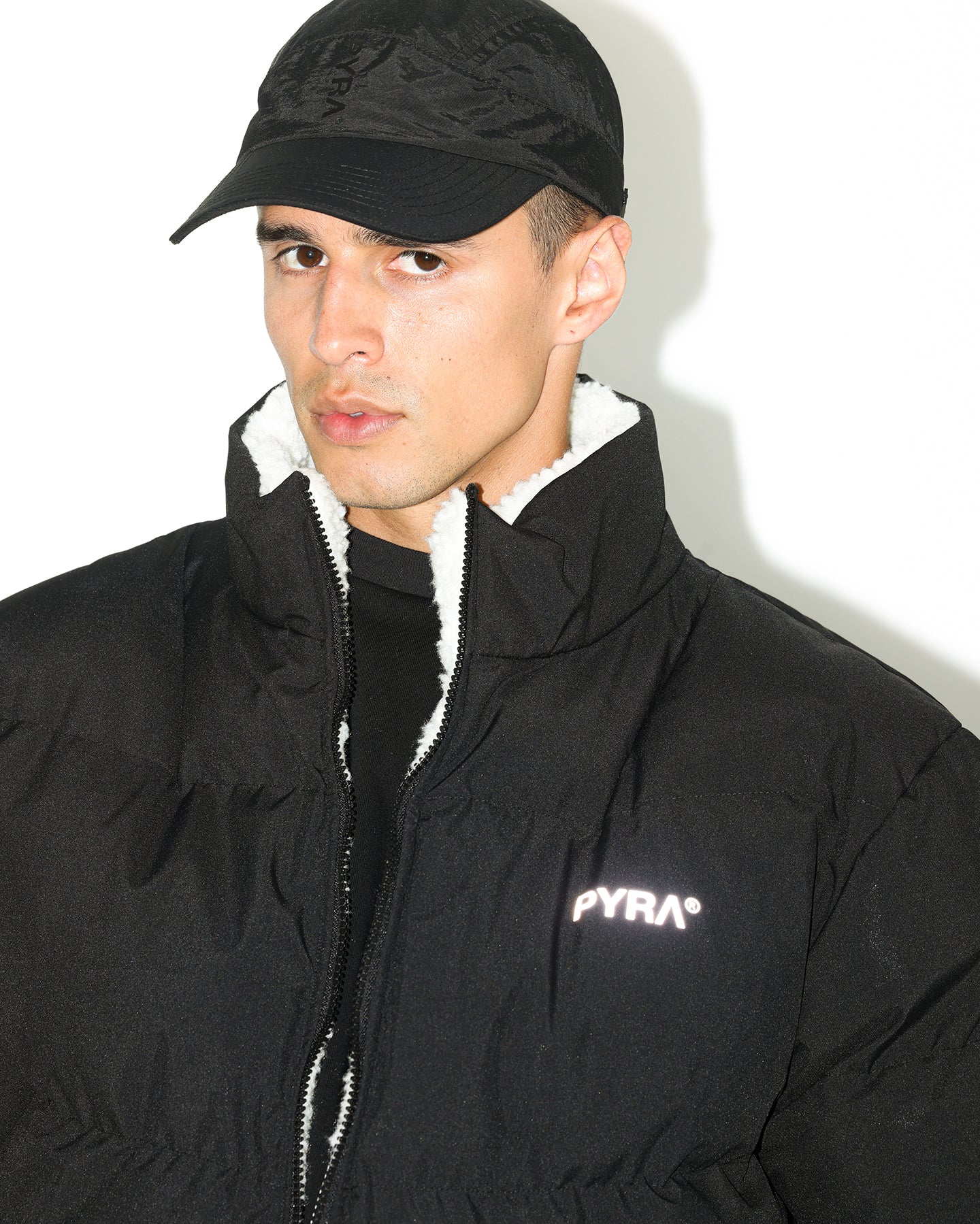 PYRA Sherpa Puffa Jacket Black/White