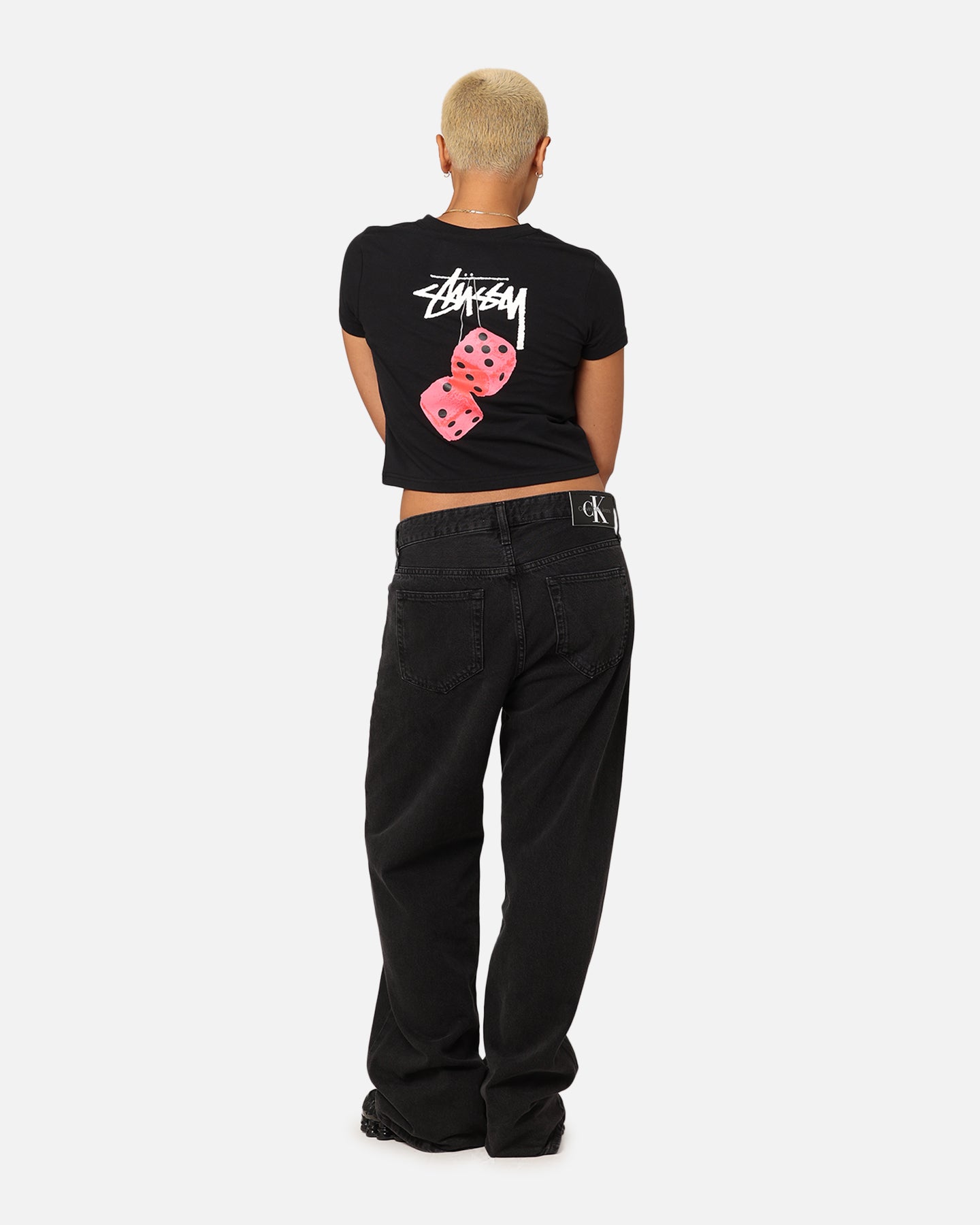Stüssy Women's Fuzzy Dice Slim T-Shirt Black