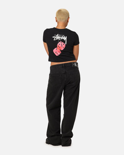 Stüssy Women's Fuzzy Dice Slim T-Shirt Black