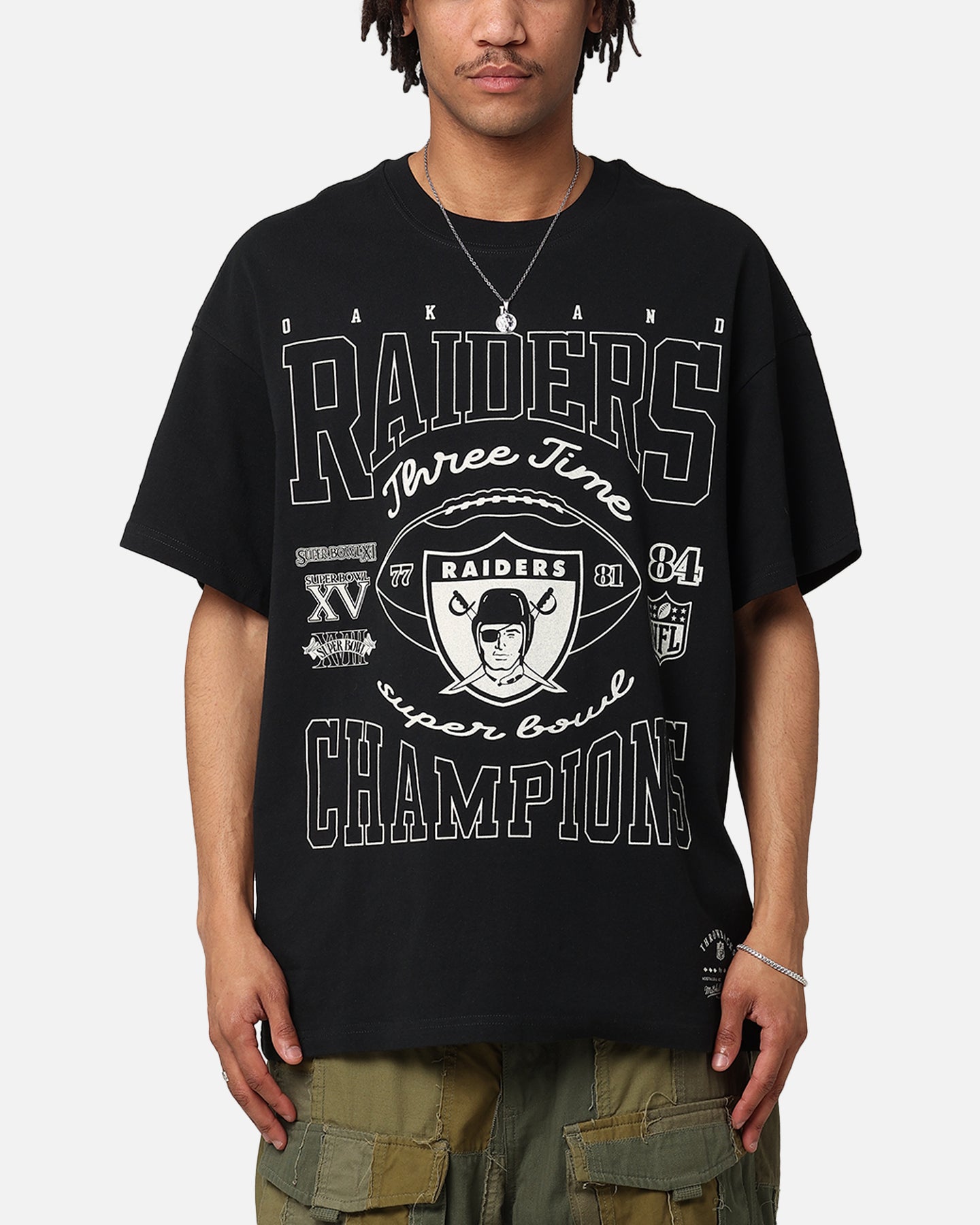 Mitchell & Ness Oakland Raiders 3 Time Super Bowl Champions T-Shirt Faded Black