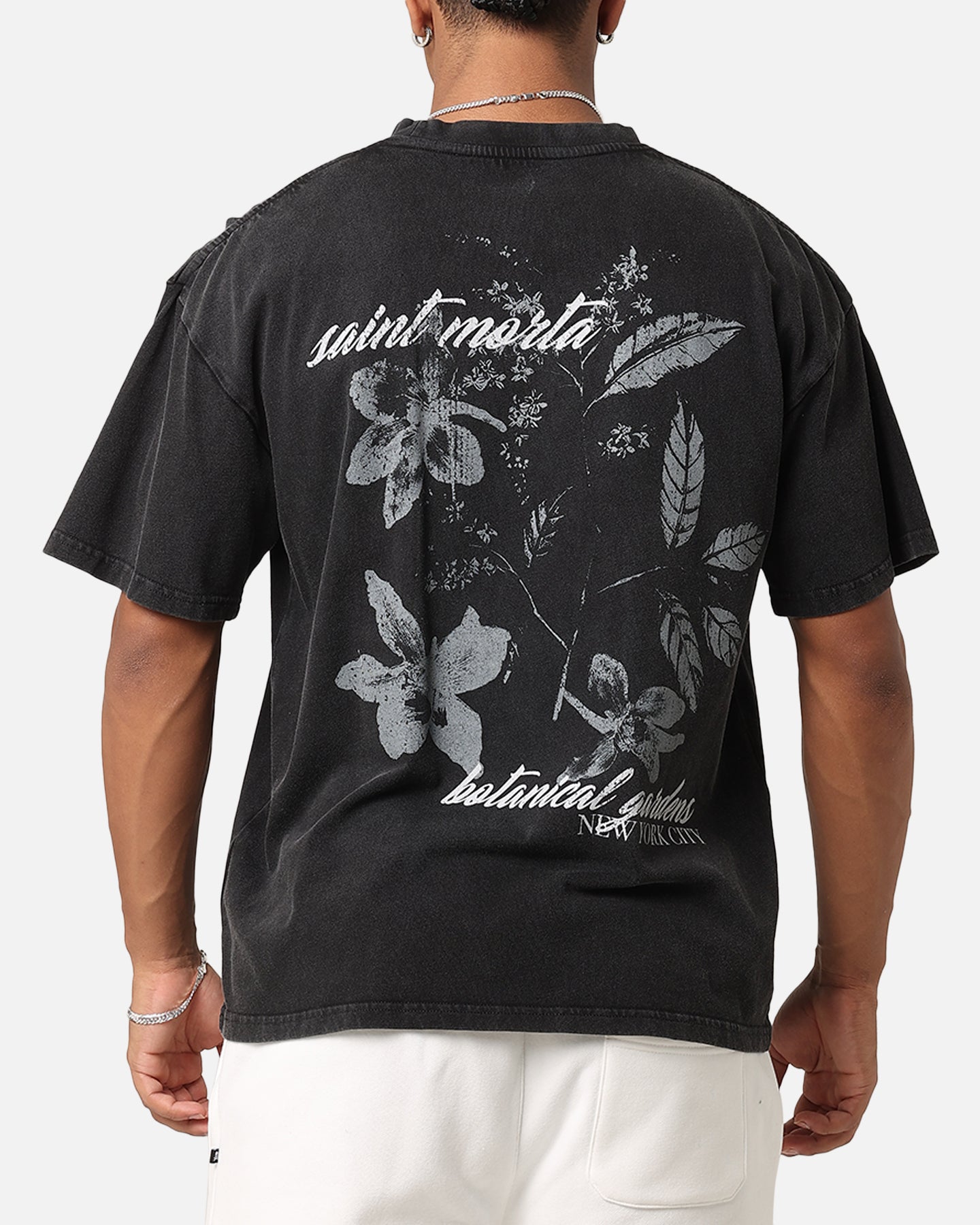 Saint Morta Flower Press Drop T-Shirt Black Acidwash