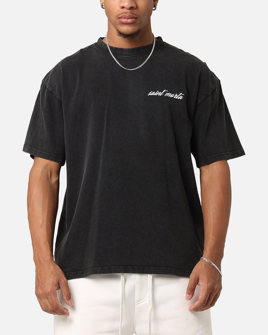 Saint Morta Flower Press Drop T-Shirt Black Acidwash