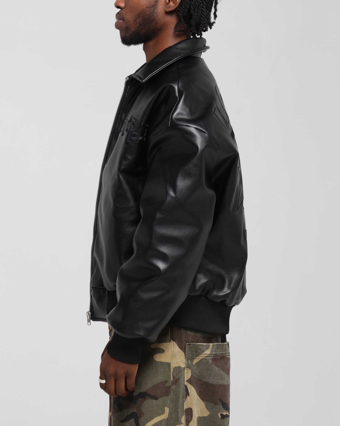 Loiter Solar Vegan Leather Varsity Jacket Black
