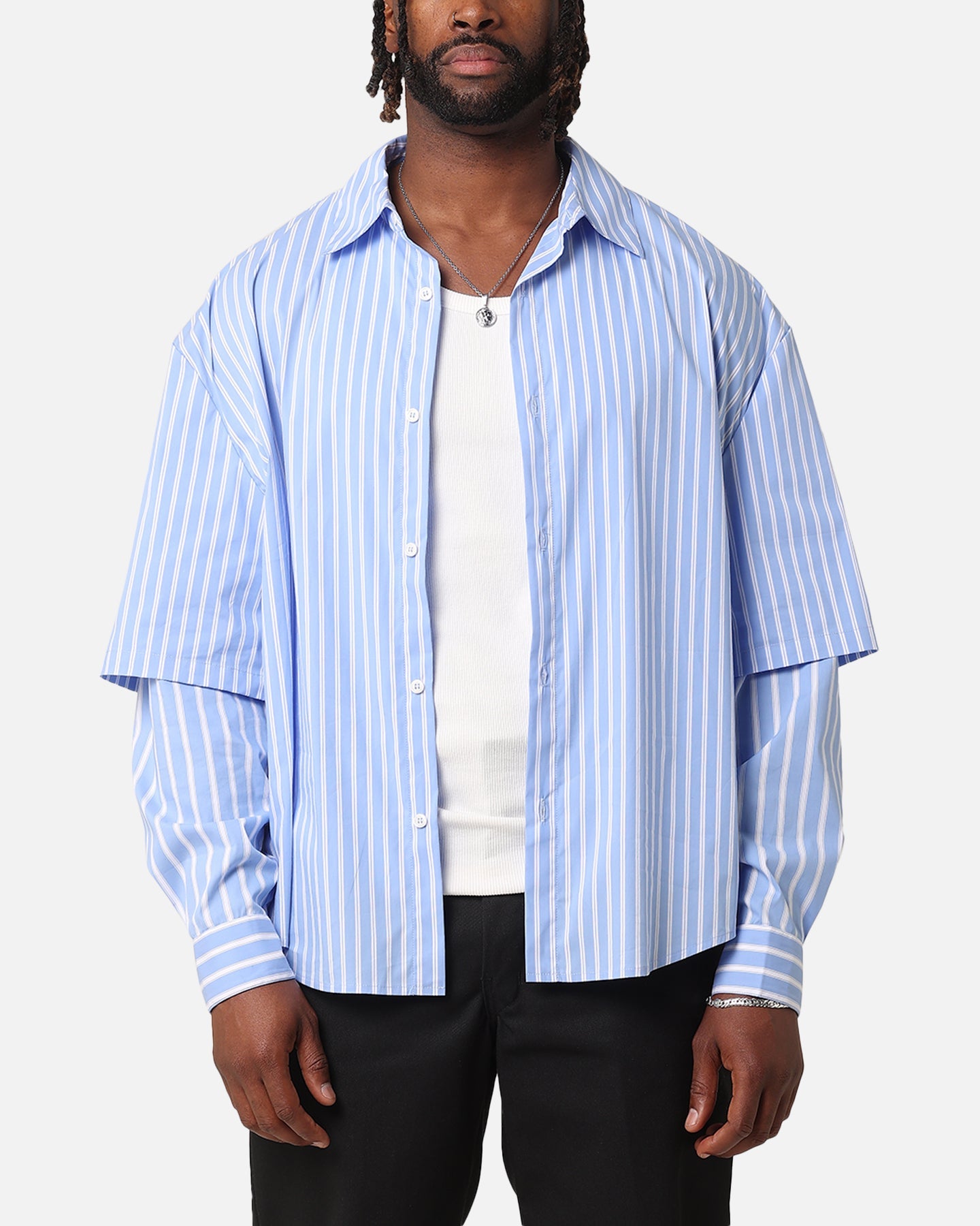 XXIII Double Layer Stripe Button Up Shirt Blue/White
