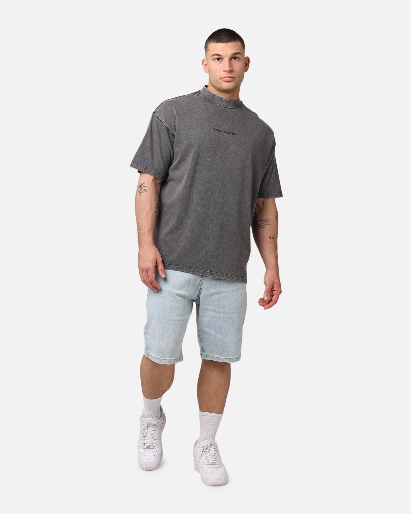 Saint Morta Raven Boxy T-Shirt Washed Charcoal