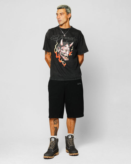 Ed Hardy Horns T-Shirt Black Acidwash