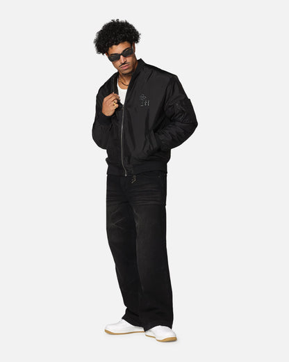 Saint Morta Gothic Nylon Bomber Jacket Black