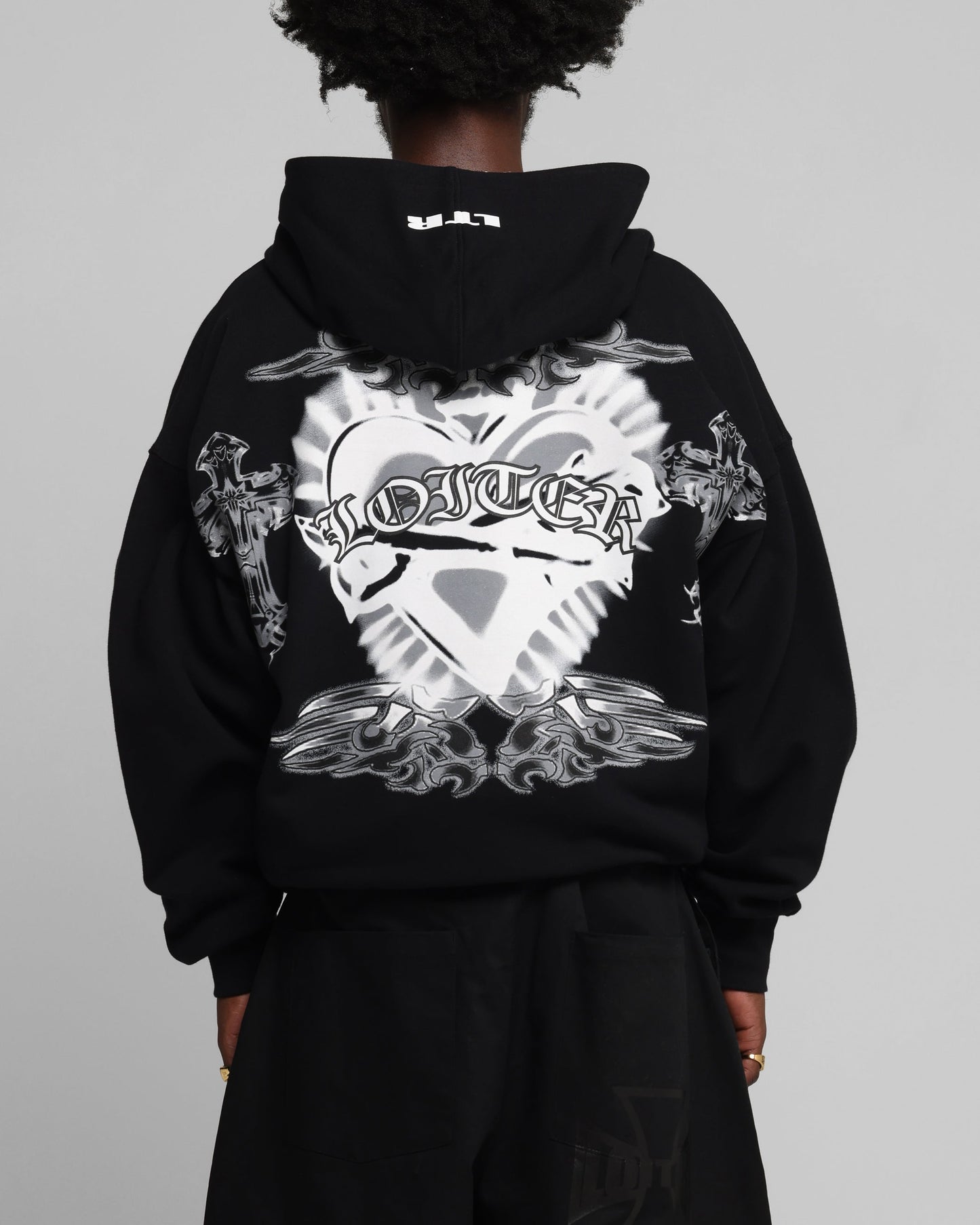 Loiter Hearts Zip Hoodie Black