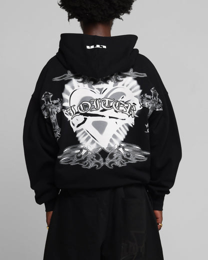 Loiter Hearts Zip Hoodie Black