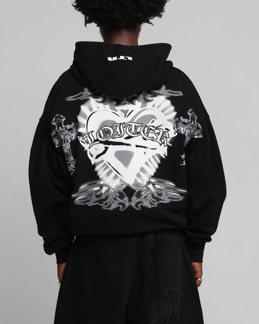 Loiter Hearts Zip Hoodie Black