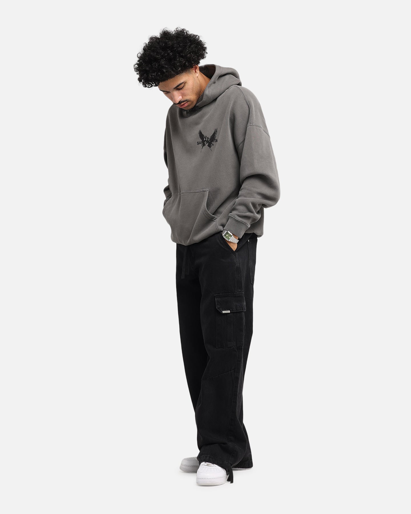 Saint Morta Black Doves Boxy Hoodie Washed Charcoal