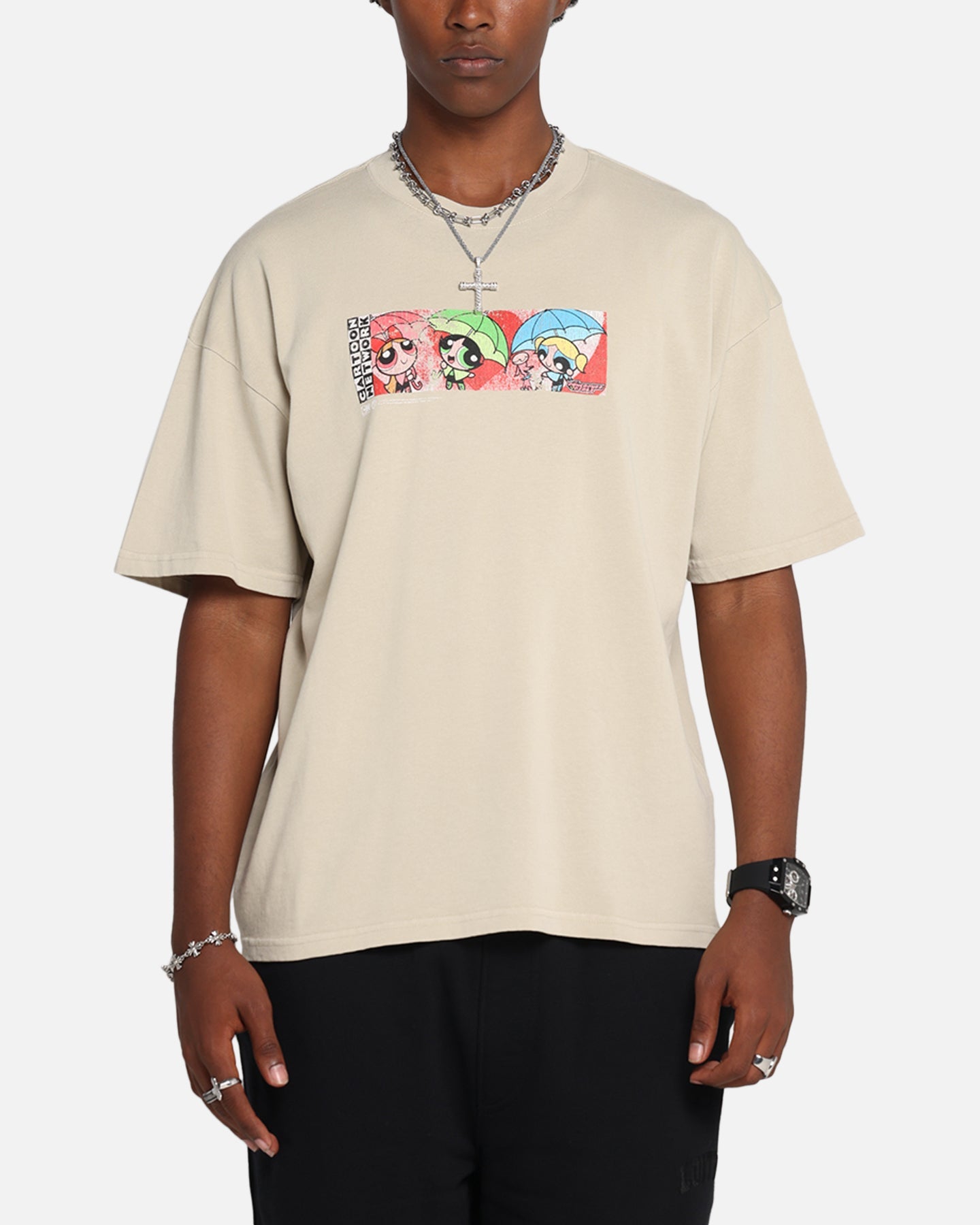 73Studio X Cartoon Network The Powerpuff Girls Box Logo Vintage T-Shirt Stone