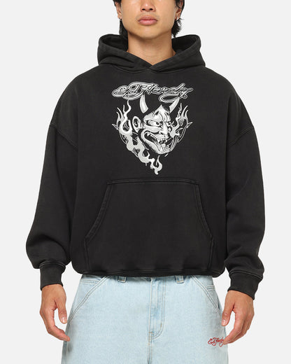 Ed Hardy Double Horns Hoodie Black Acidwash