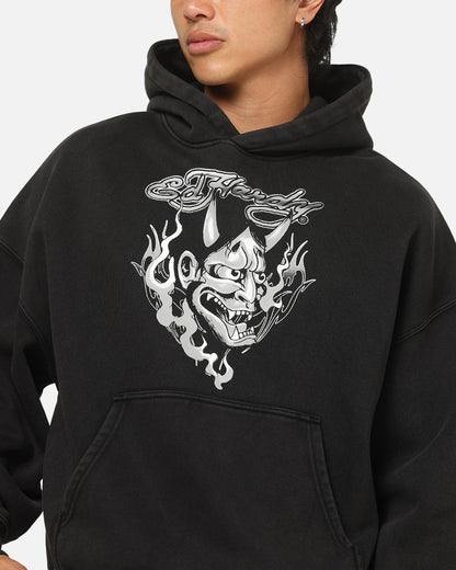 Ed Hardy Double Horns Hoodie Black Acidwash