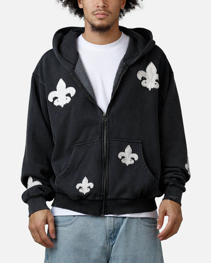 MNML Fleur Zip Up Hoodie Washed Black