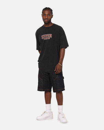 73Studio X Stranger Things Hawkins Heroes T-Shirt Black Acidwash