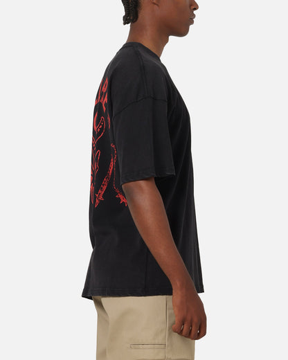 73Studio X Stranger Things Hellfire Lives T-Shirt Black Acidwash
